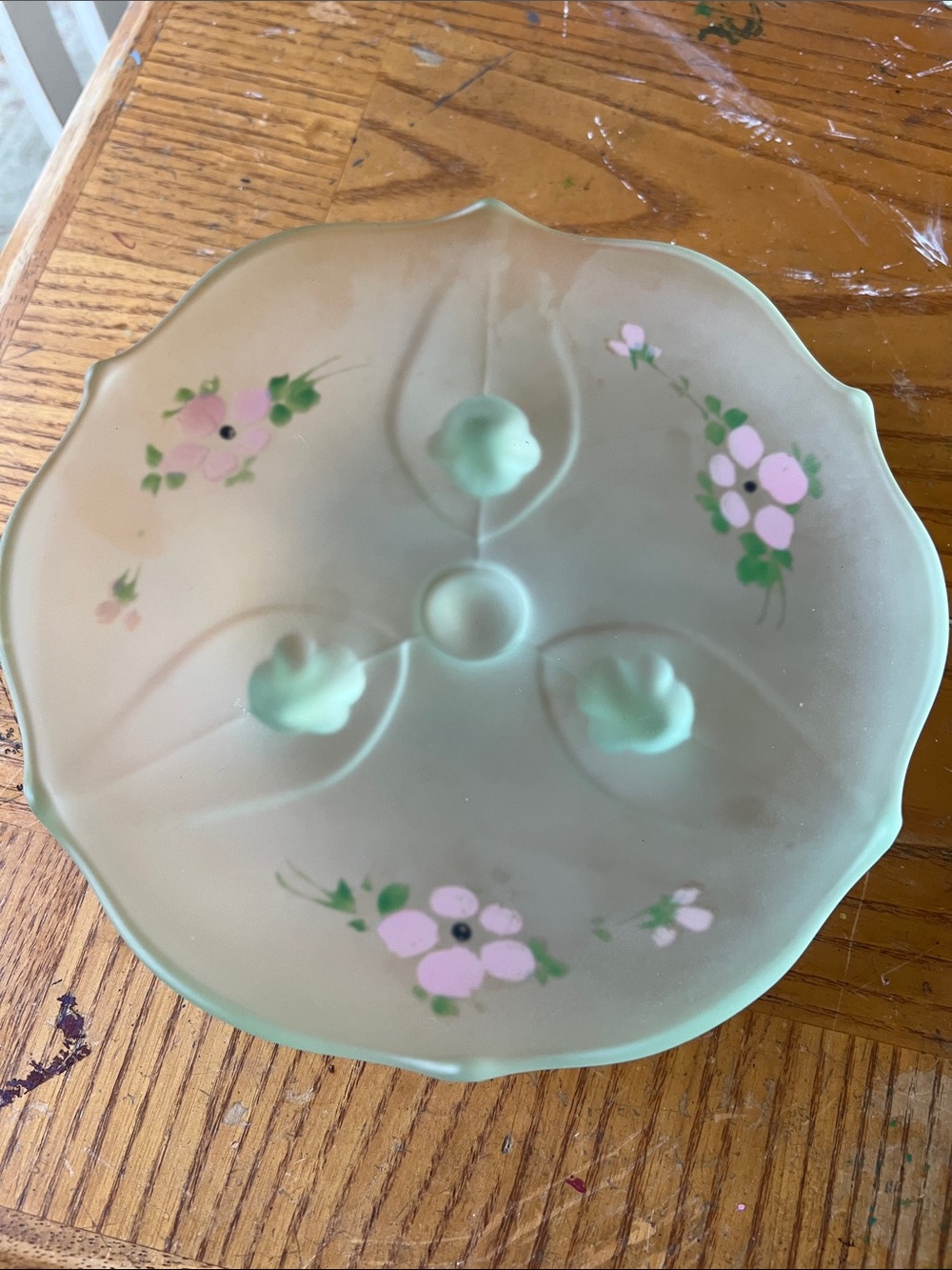 Pale Green Floral Glass Dessert Plate